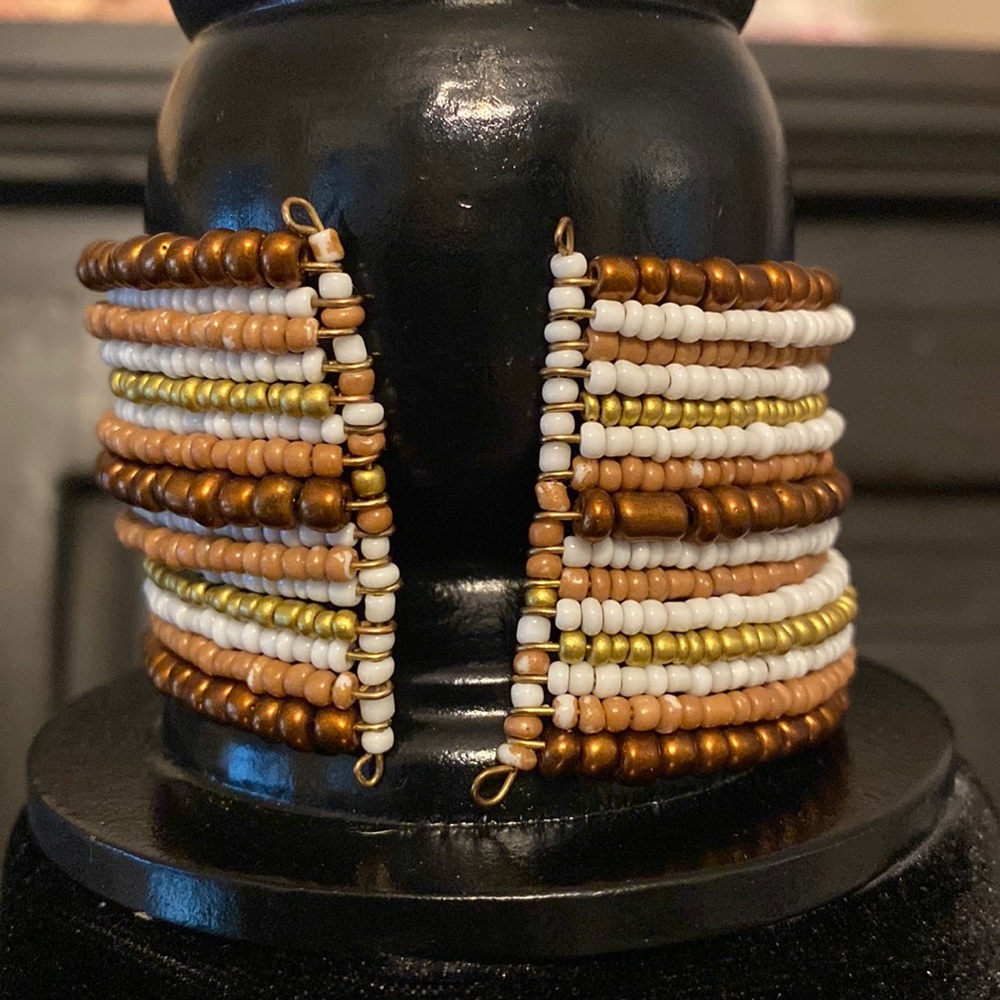 Vintage beaded cuff African design bangle bracelet